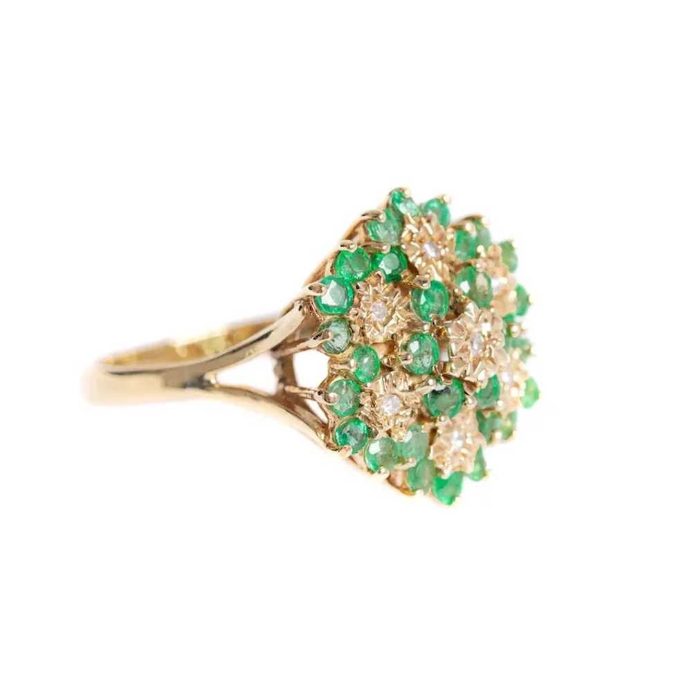 9ct Gold Emerald & Diamond Ring Large Cocktail Cl… - image 2