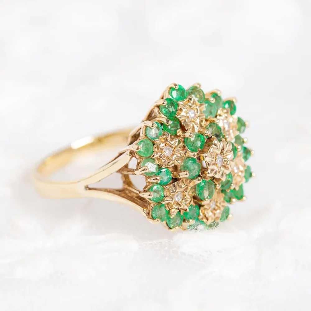 9ct Gold Emerald & Diamond Ring Large Cocktail Cl… - image 4