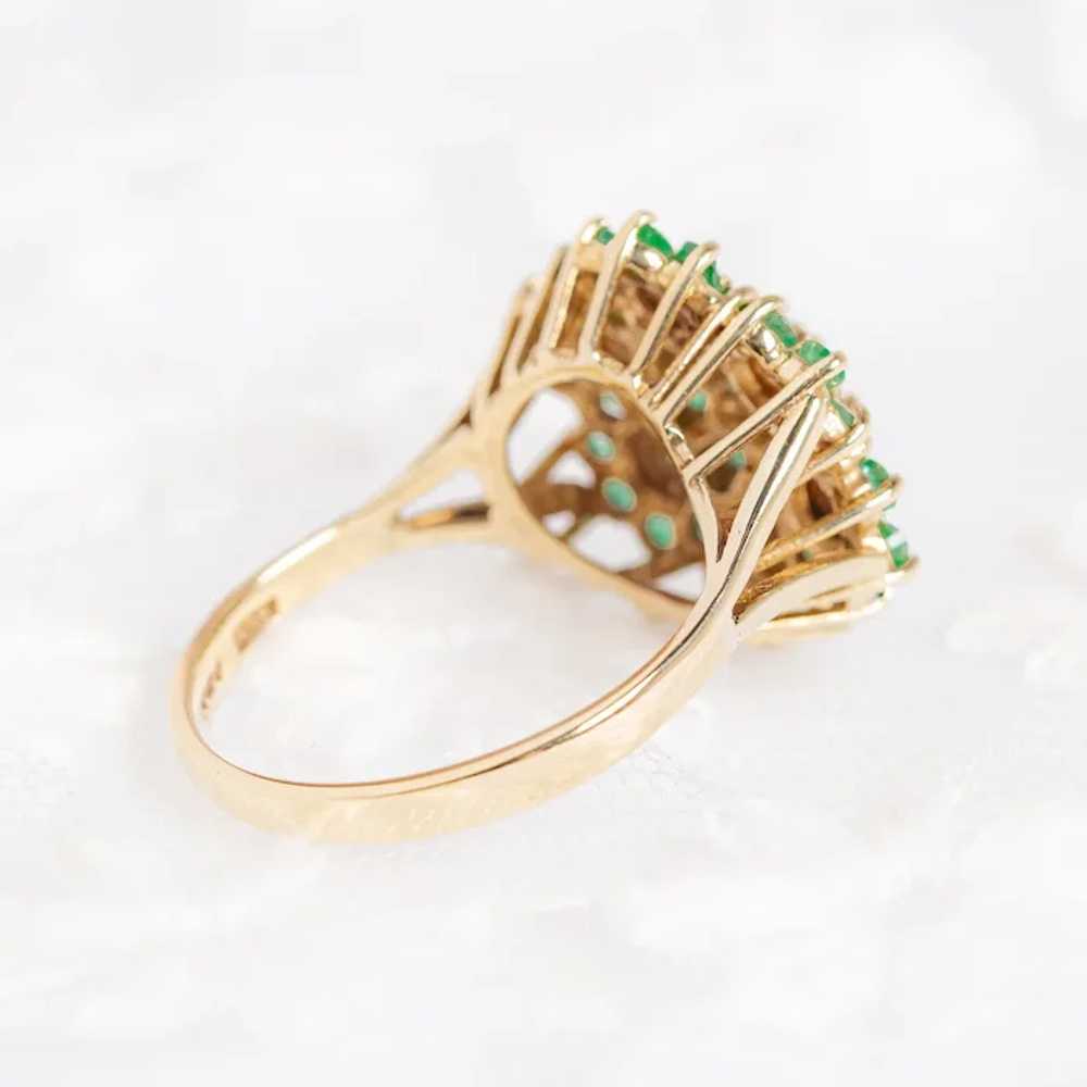 9ct Gold Emerald & Diamond Ring Large Cocktail Cl… - image 5