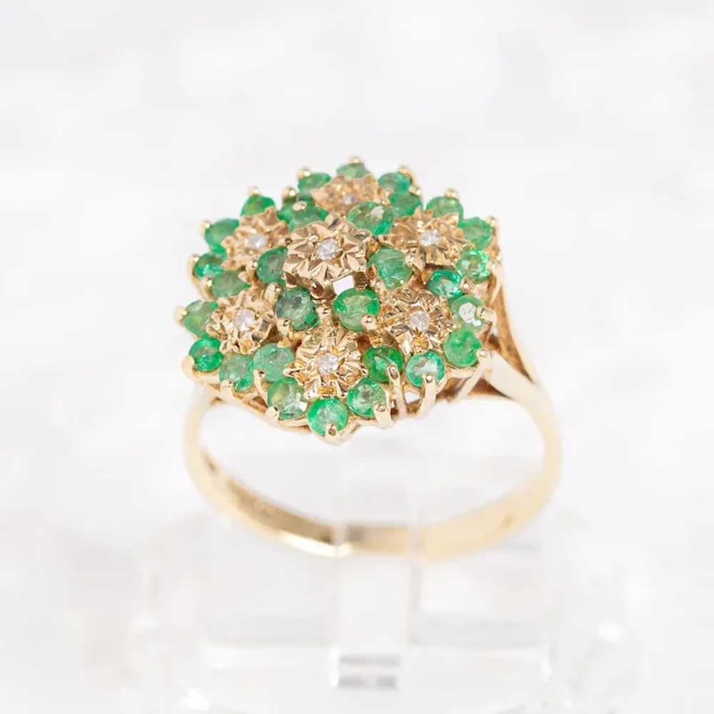 9ct Gold Emerald & Diamond Ring Large Cocktail Cl… - image 6