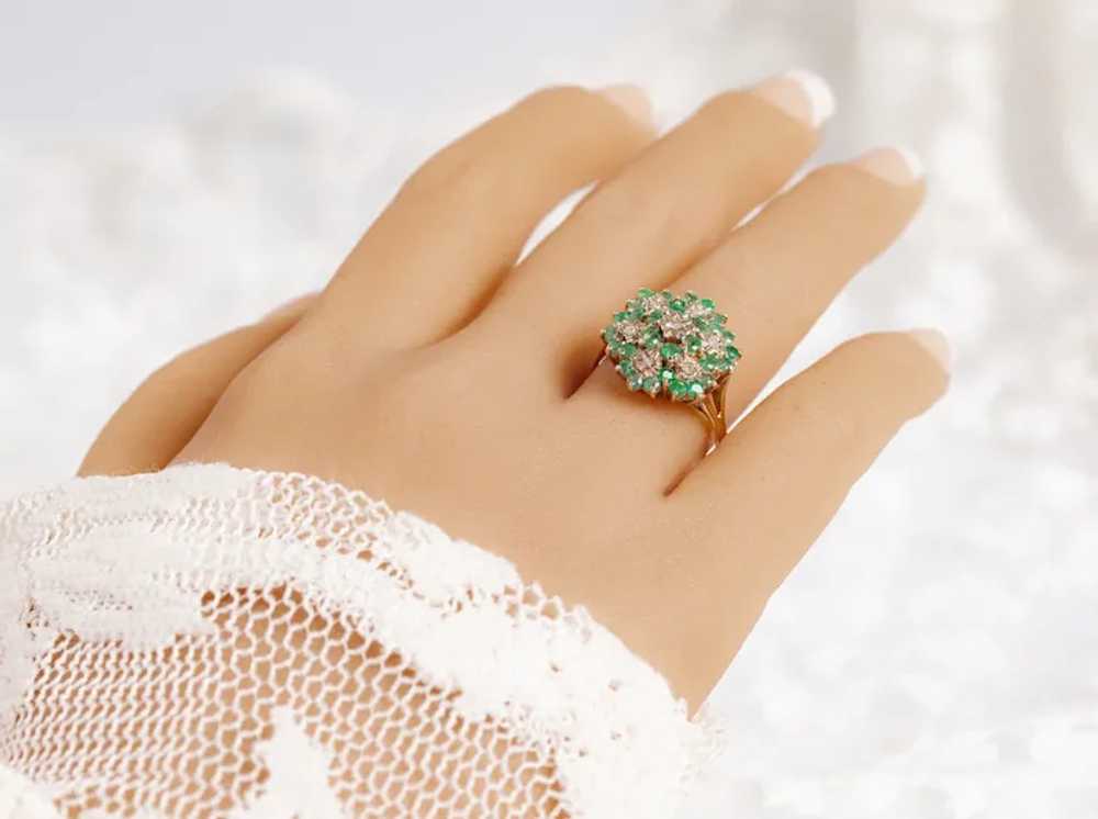 9ct Gold Emerald & Diamond Ring Large Cocktail Cl… - image 8