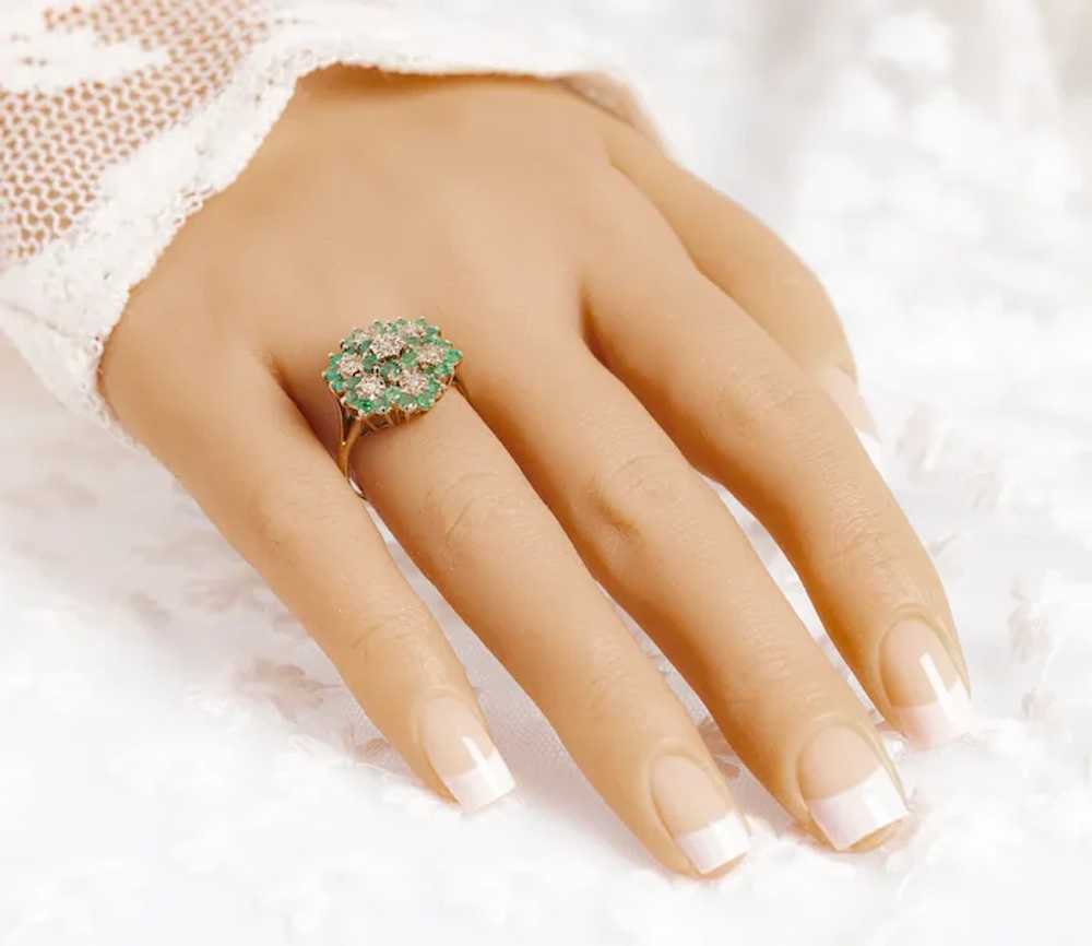 9ct Gold Emerald & Diamond Ring Large Cocktail Cl… - image 9