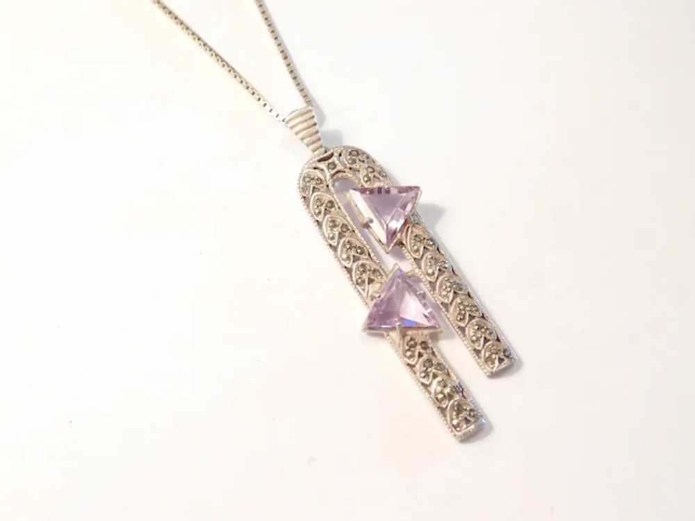 Long Vintage 5.20 ctw Amethyst and Marcasite Neck… - image 2