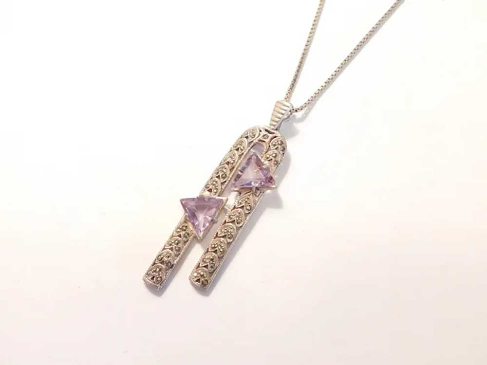 Long Vintage 5.20 ctw Amethyst and Marcasite Neck… - image 3