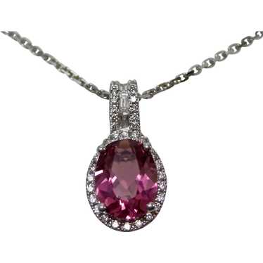 Vintage Estate Pink tourmaline Diamond Necklace 1… - image 1