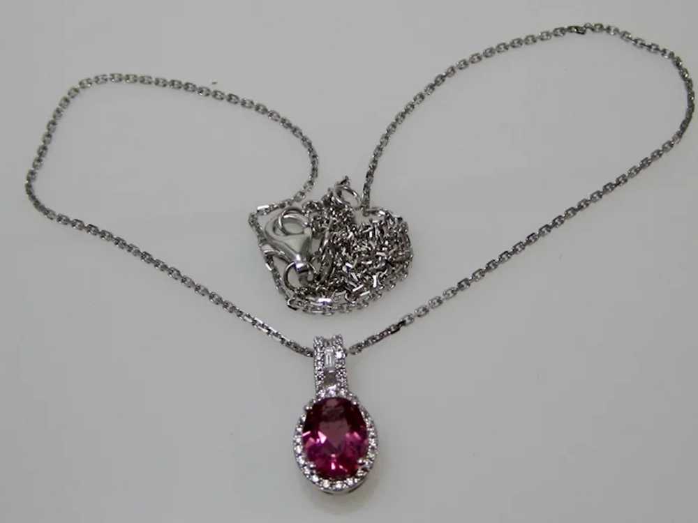 Vintage Estate Pink tourmaline Diamond Necklace 1… - image 2