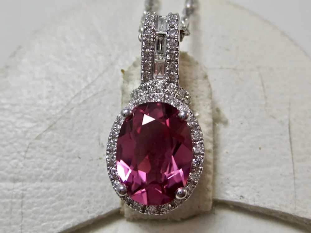 Vintage Estate Pink tourmaline Diamond Necklace 1… - image 4