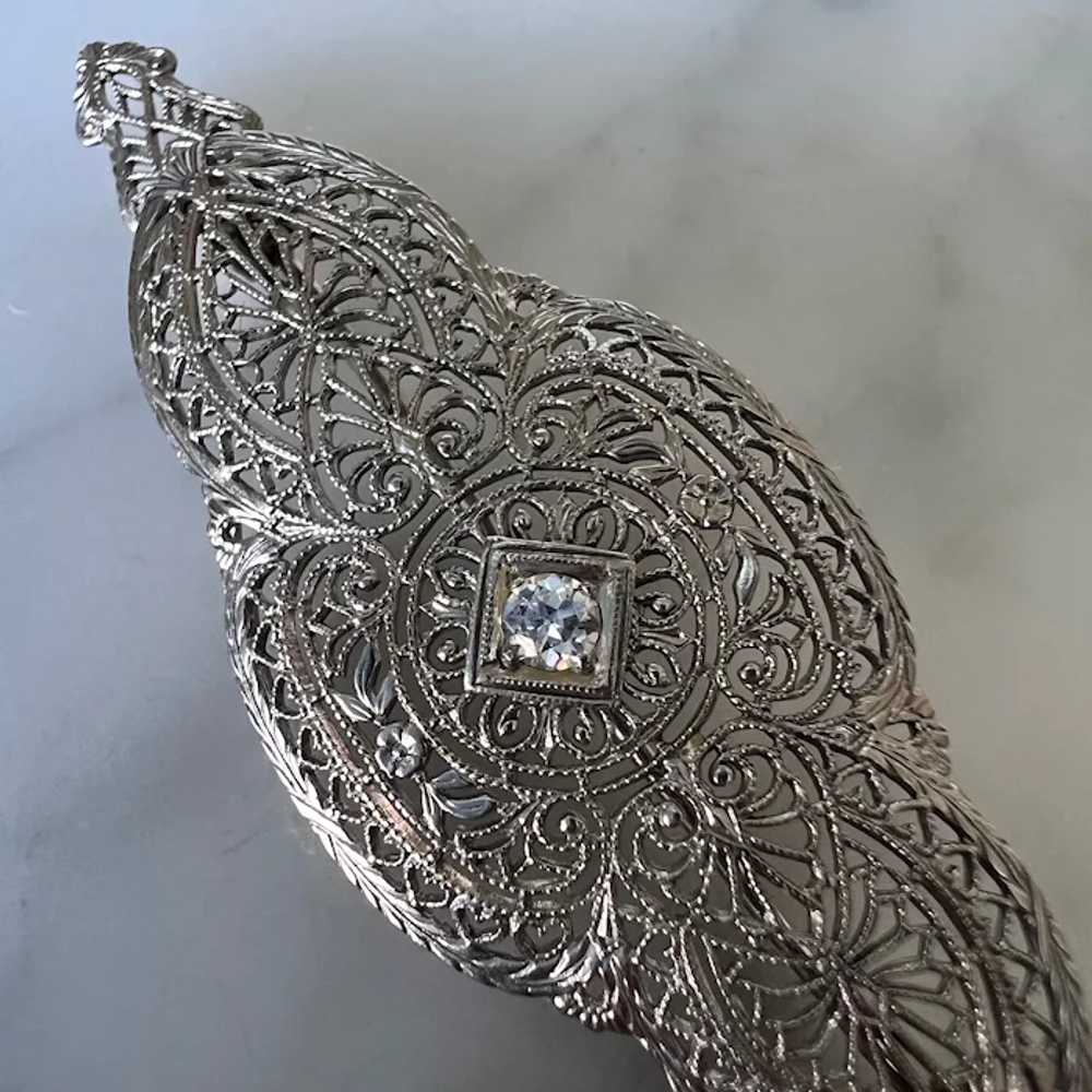 Art Deco 14K White Gold Diamond Filigree Reversib… - image 6