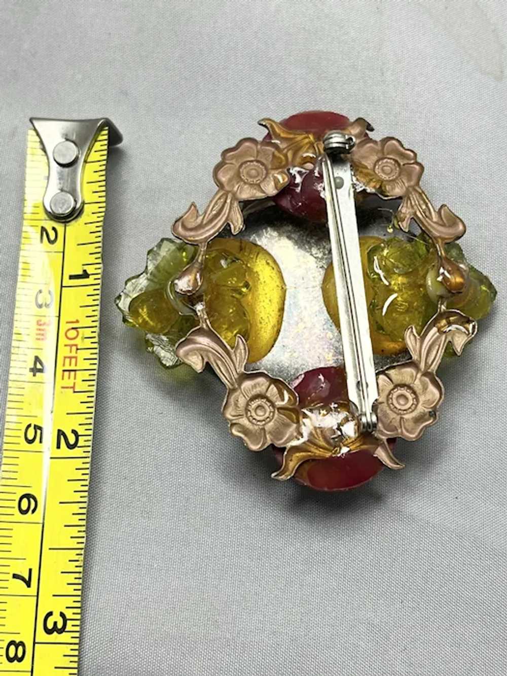 Vintage Guilloche Enamel Floral Brooch Pin - image 3