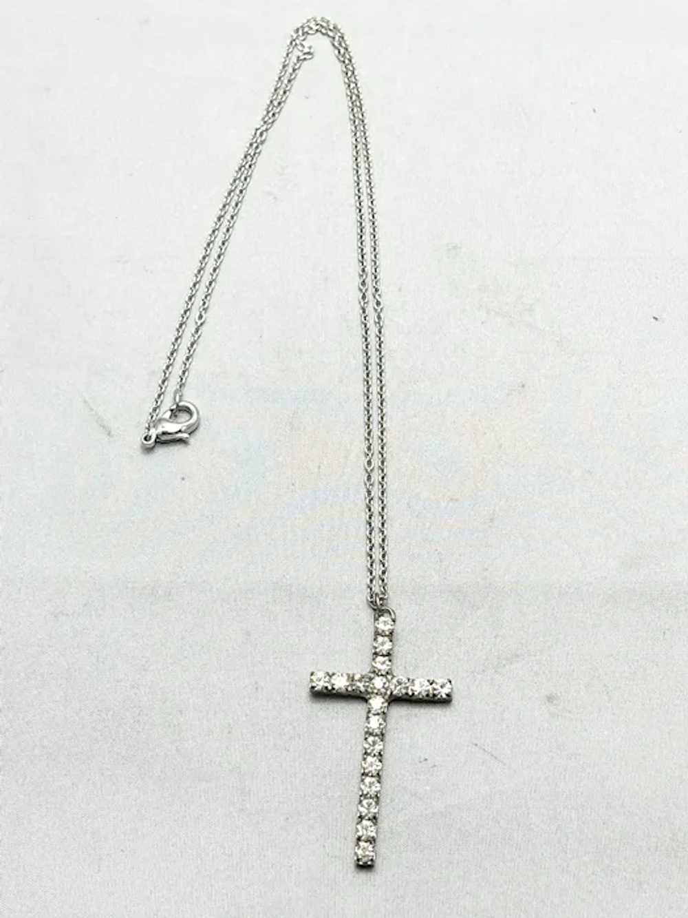 Vintage Rhinestone Cross Chain Necklace - image 2