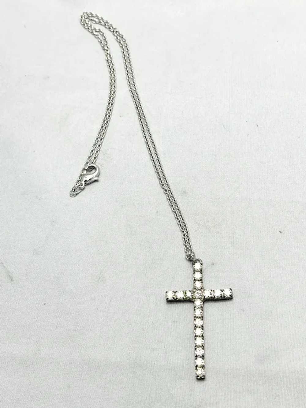 Vintage Rhinestone Cross Chain Necklace - image 3