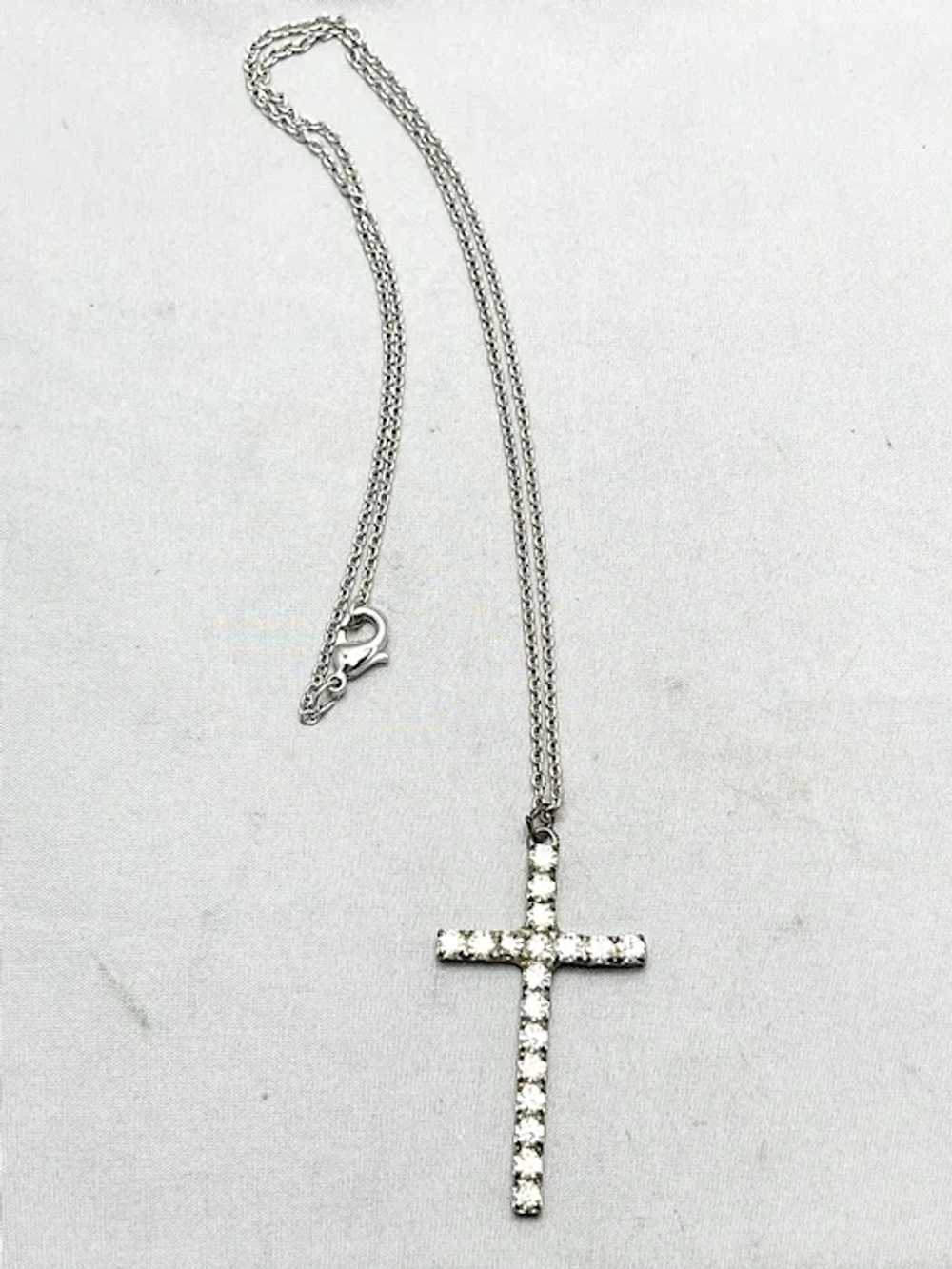 Vintage Rhinestone Cross Chain Necklace - image 5