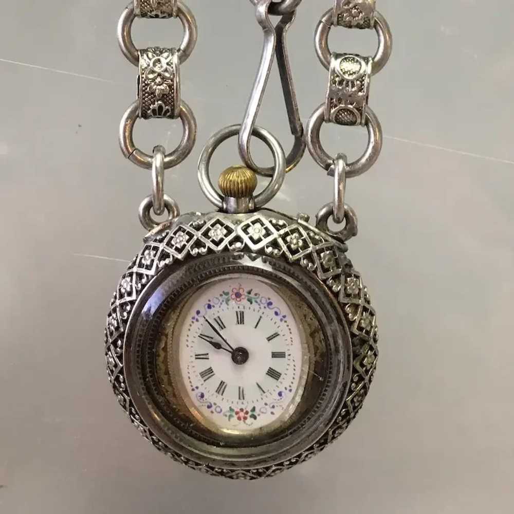 Egyptian Silver Chatelaine Watch Holder Antique 1… - image 3