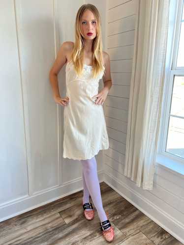 1940s Cream Silk Embroidered Bias Cut Slip Dress L