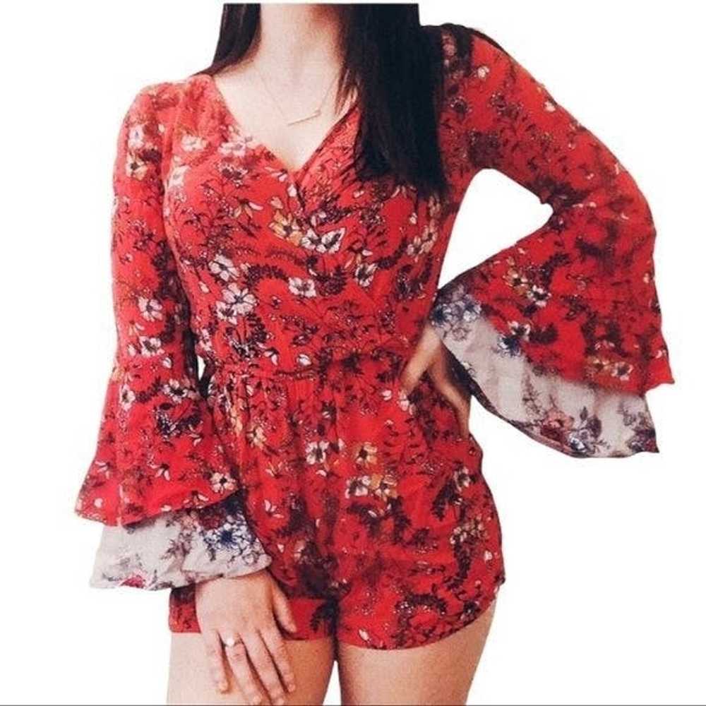 Other Red floral long bell sleeves romper women s… - image 3