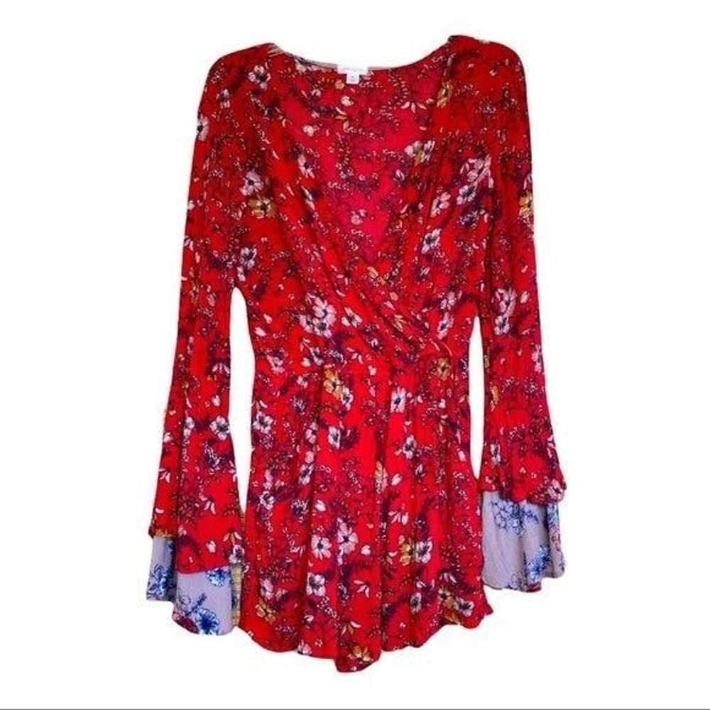 Other Red floral long bell sleeves romper women s… - image 6