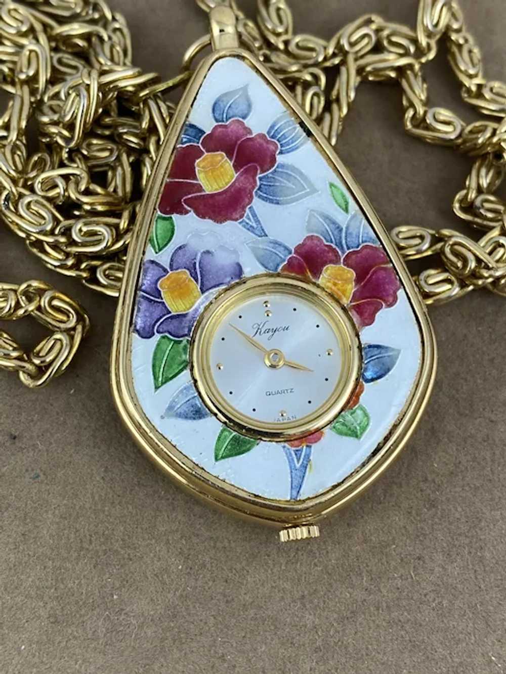 Vintage Authentic Kayou Pendant Cloisonne Watch - image 6