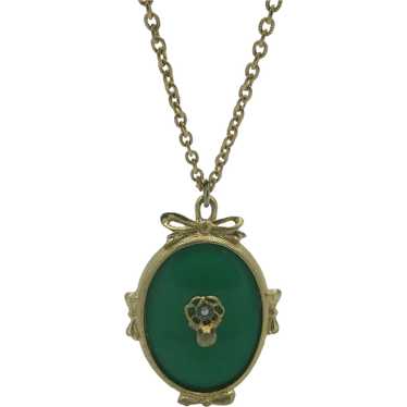 Jade Green Lucite Gold tone Bow Pendant w/ BPOE E… - image 1