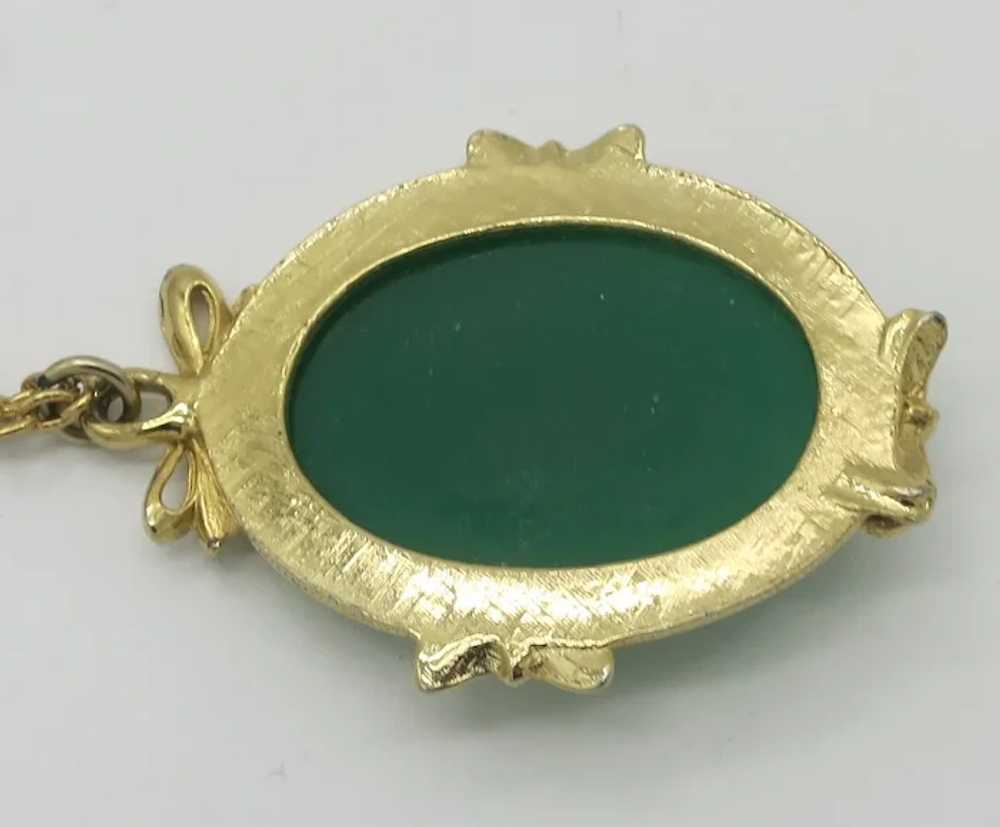 Jade Green Lucite Gold tone Bow Pendant w/ BPOE E… - image 6