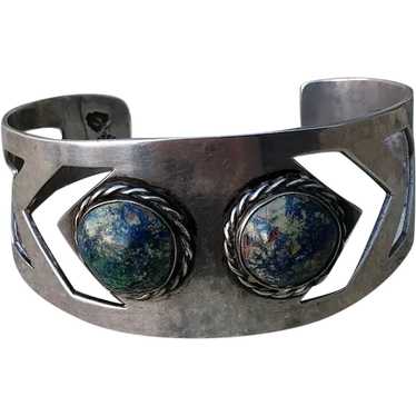 1940s Mens Silver and Lapis Cuff Bracelet Eagle S… - image 1