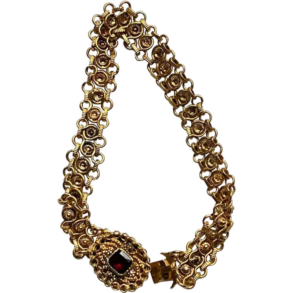 18 carat gold garnet bracelet, Early Victorian - image 1