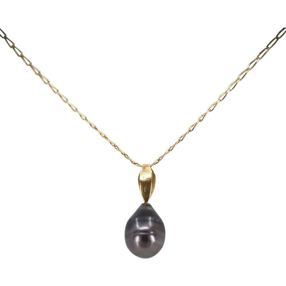 Baroque  black Tahitian pearl on 18K solid gold w… - image 1