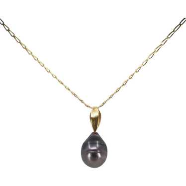 Baroque  black Tahitian pearl on 18K solid gold w… - image 1