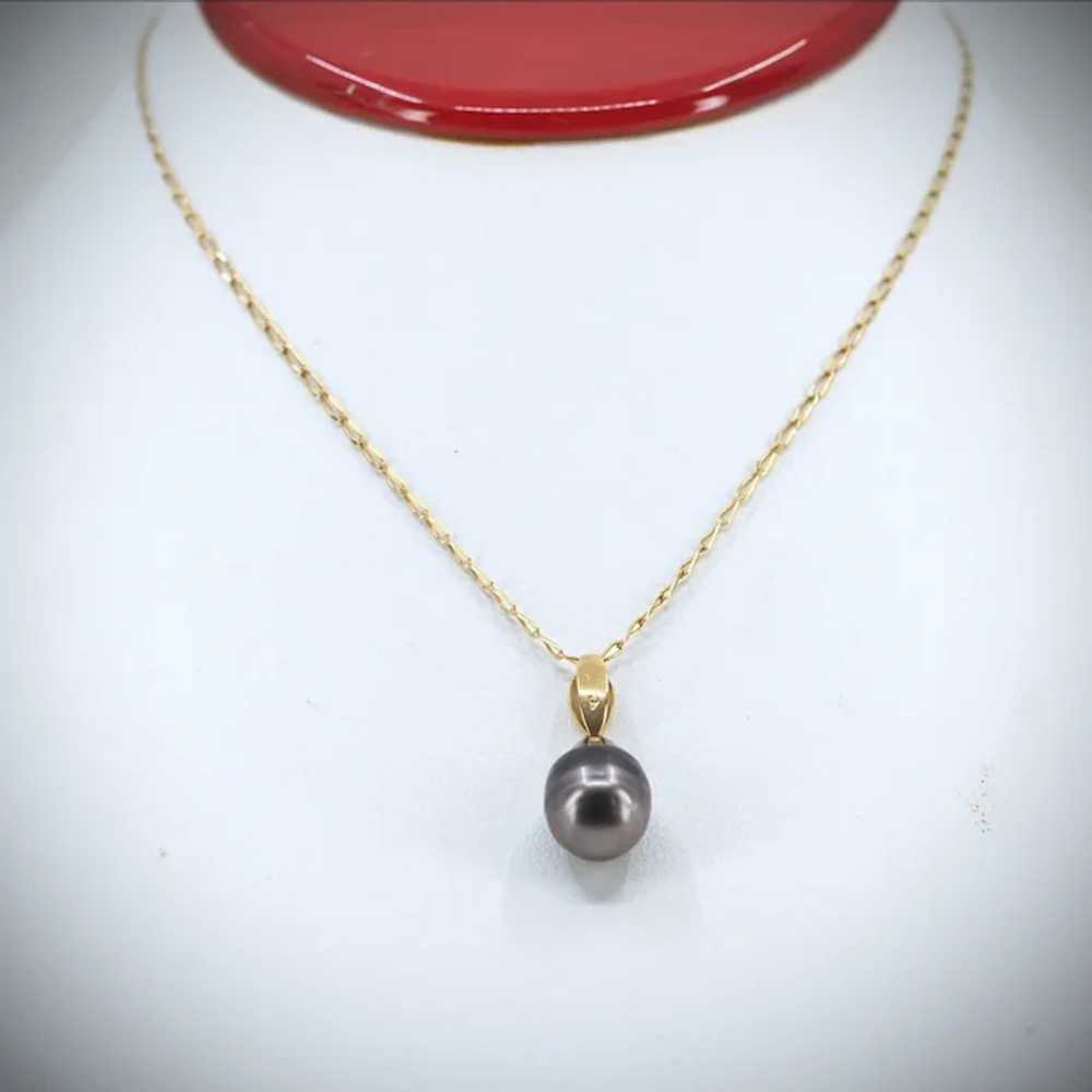 Baroque  black Tahitian pearl on 18K solid gold w… - image 2