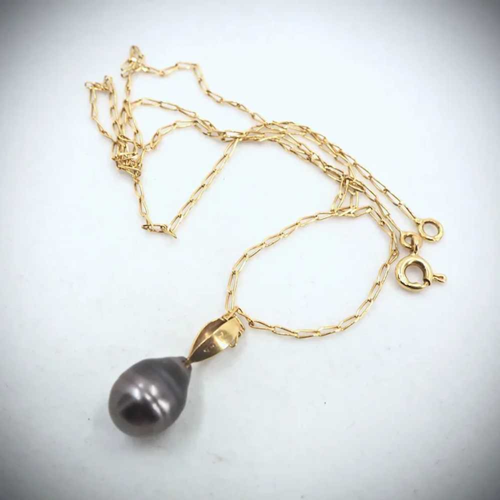 Baroque  black Tahitian pearl on 18K solid gold w… - image 3