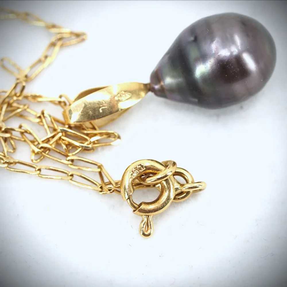 Baroque  black Tahitian pearl on 18K solid gold w… - image 6