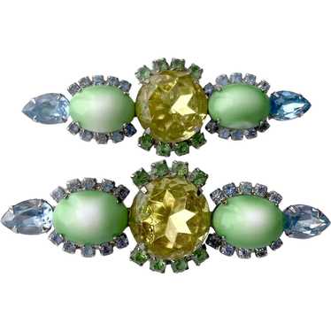 Twin Pair Cool Color, Large Crystals & Cabochon B… - image 1