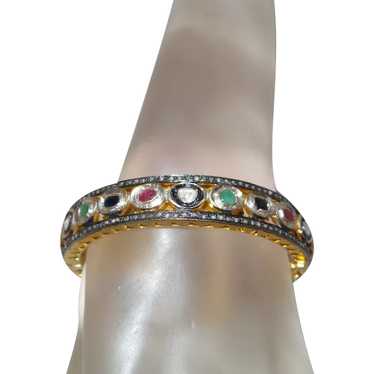 Victorian Snake Wrapped Bangle Bracelet with Diamonds in 14K Gold