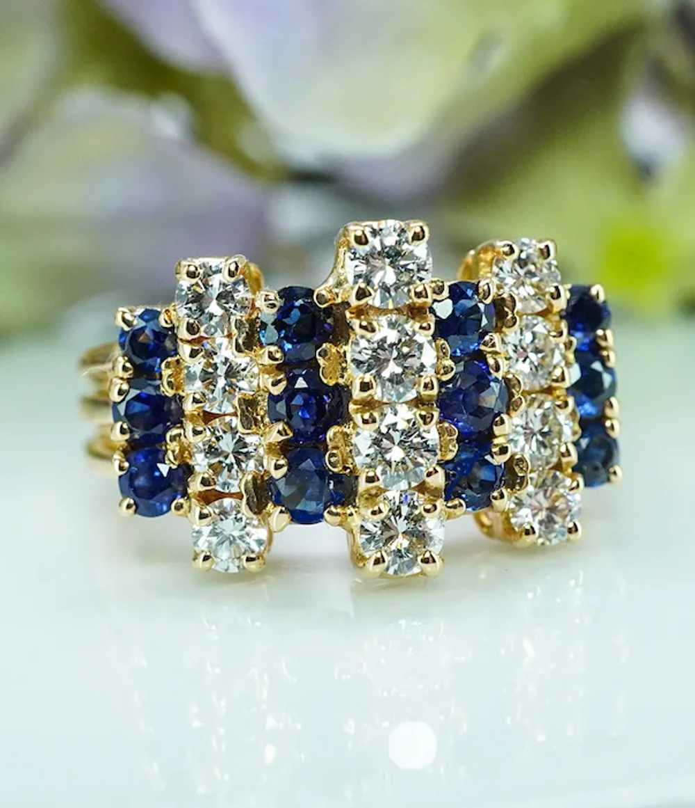 OSCAR HEYMAN Diamond Sapphire Ring 18K Gold Estate - image 2