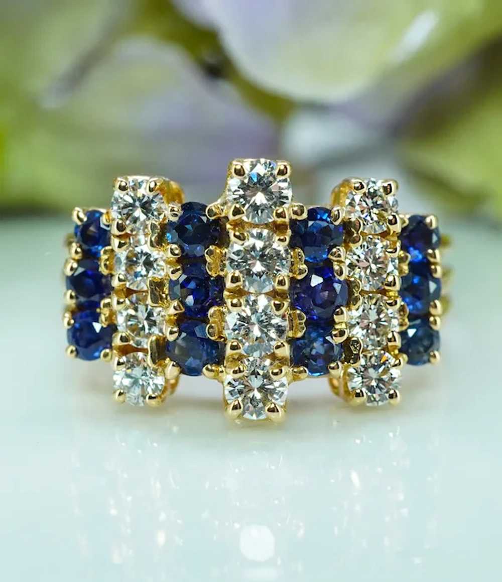 OSCAR HEYMAN Diamond Sapphire Ring 18K Gold Estate - image 3