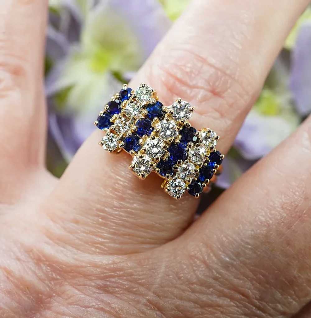 OSCAR HEYMAN Diamond Sapphire Ring 18K Gold Estate - image 4