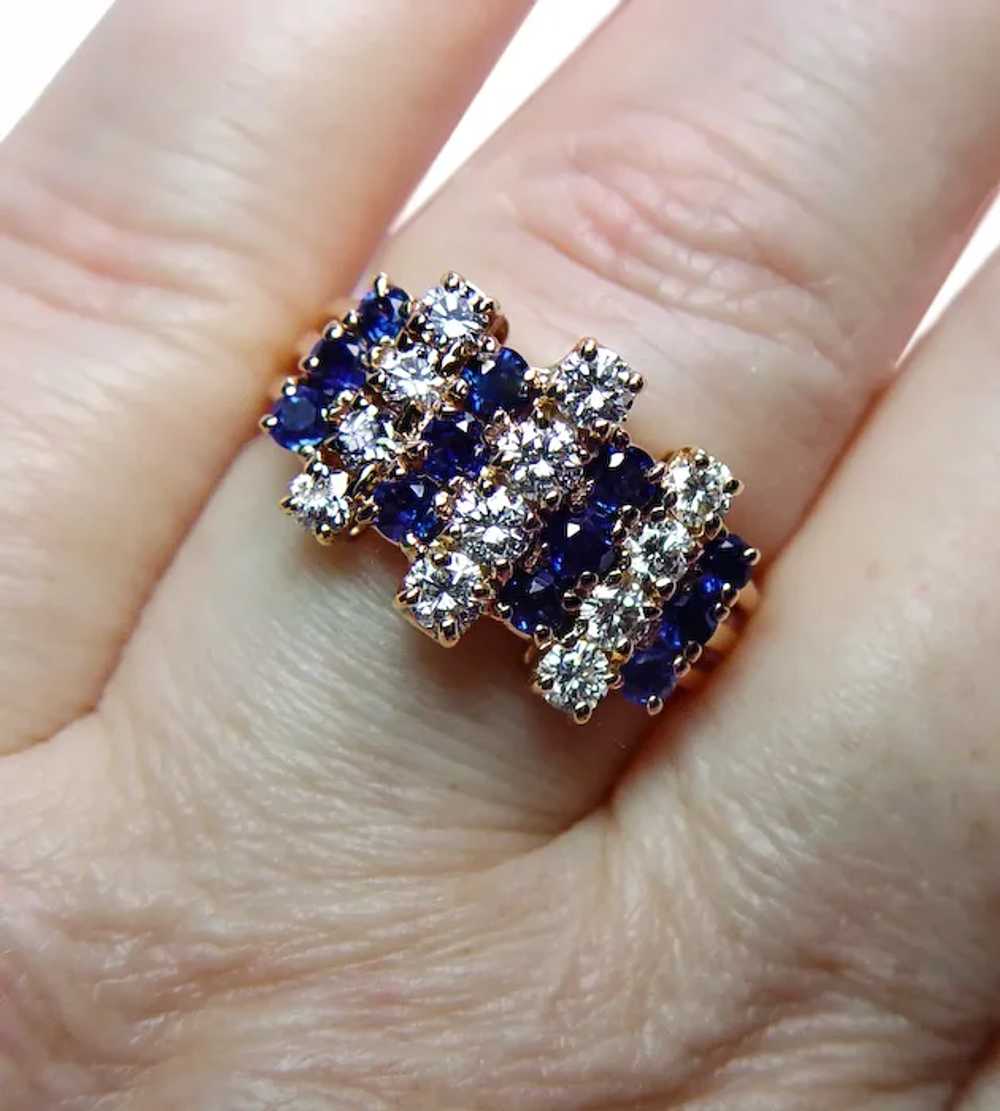 OSCAR HEYMAN Diamond Sapphire Ring 18K Gold Estate - image 6