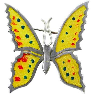 Signed Sterling Silver & Yellow Enamel Butterfly … - image 1