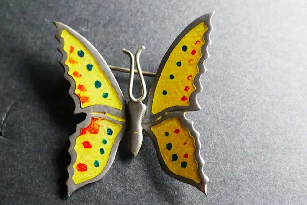 Signed Sterling Silver & Yellow Enamel Butterfly … - image 6