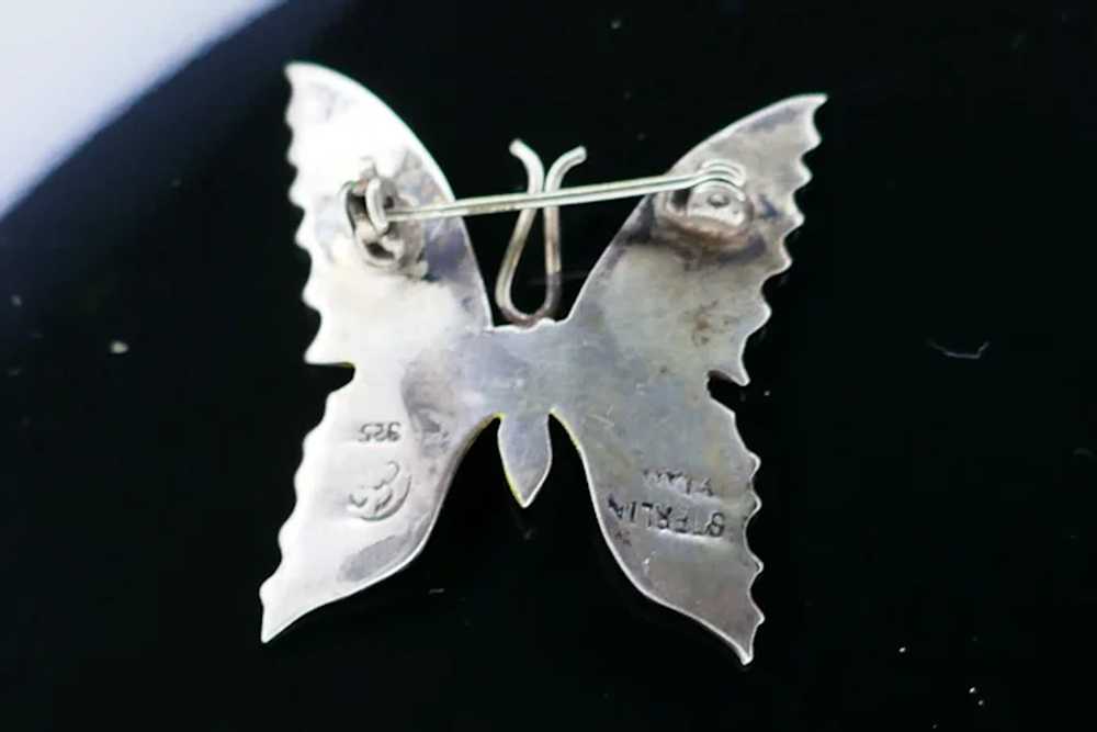 Signed Sterling Silver & Yellow Enamel Butterfly … - image 7