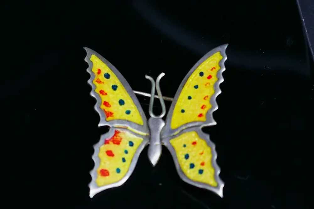 Signed Sterling Silver & Yellow Enamel Butterfly … - image 8