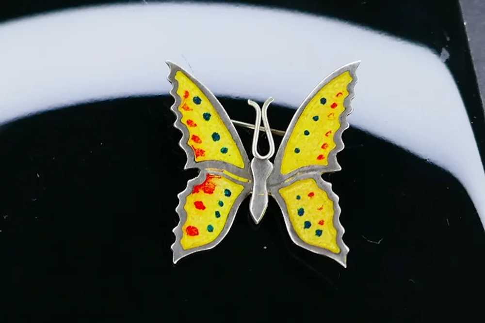 Signed Sterling Silver & Yellow Enamel Butterfly … - image 9
