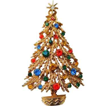 Fabulous ART Signed Christmas Tree Rhinestone Broo