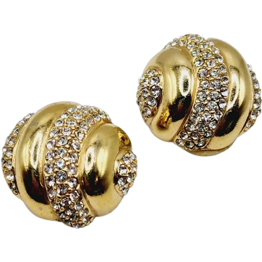 Vintage Ciner Rhinestone Domed Clip Earrings [A12… - image 1