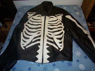 Vintage Leather Black Motorcycle jacket with skel… - image 1