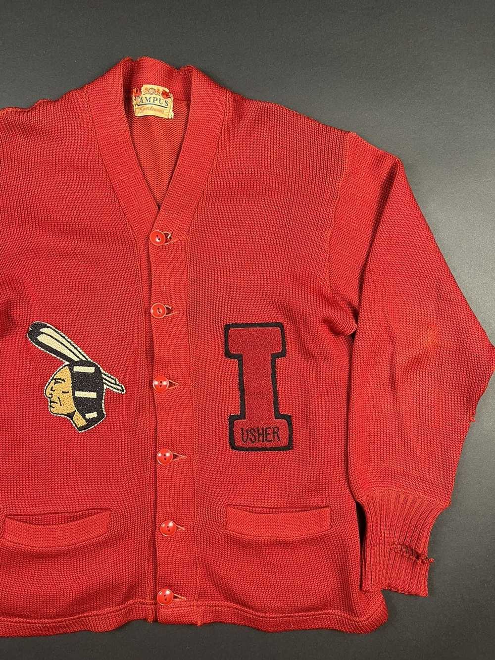 Vintage 1953 Red Campus Sportswear Cardigan Sweat… - image 1