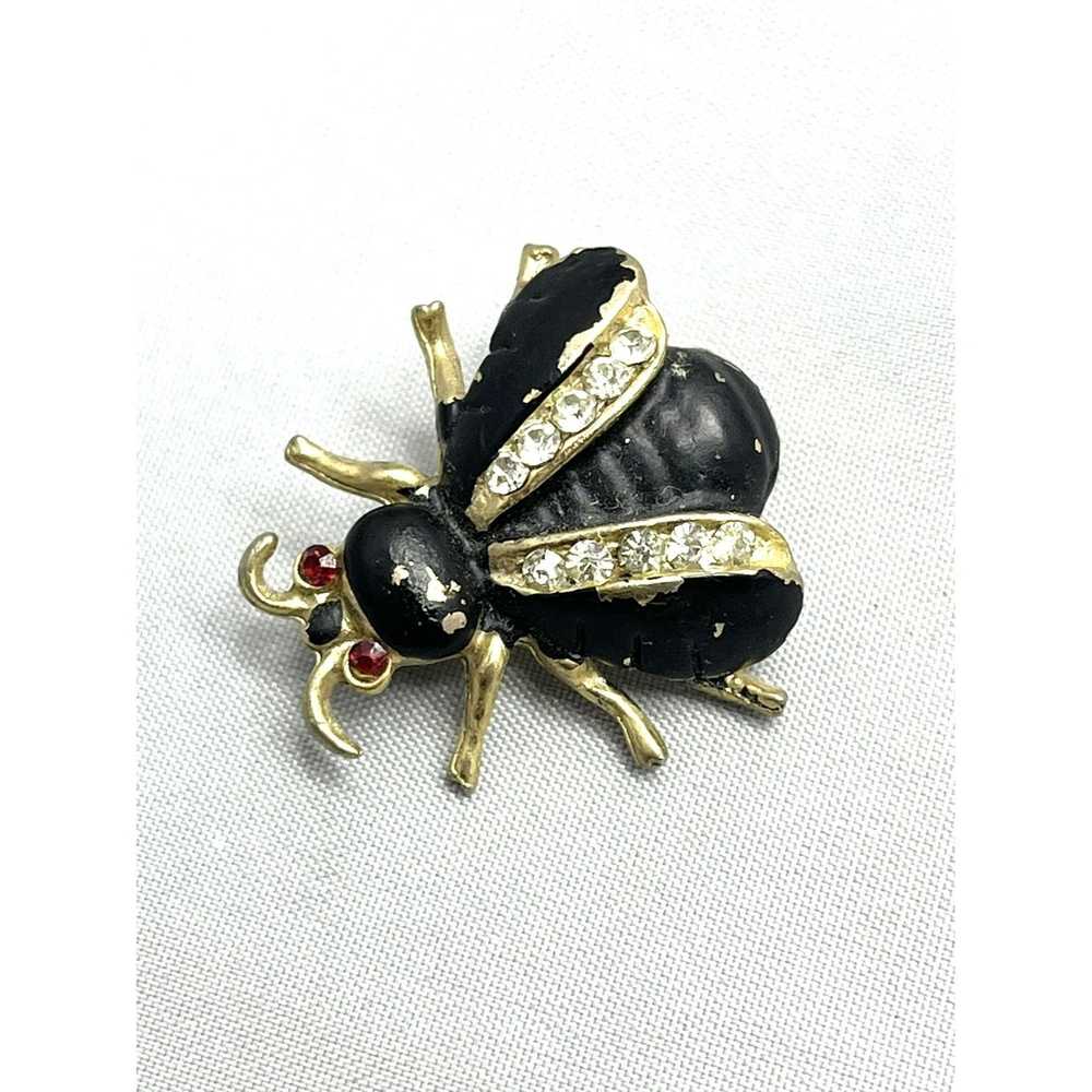 Vintage Vintage Enamel Rhinestone Bug Fly Insect … - image 3