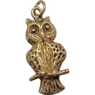 Handcrafted OWL Vintage Charm Pendant 14K Gold - image 1