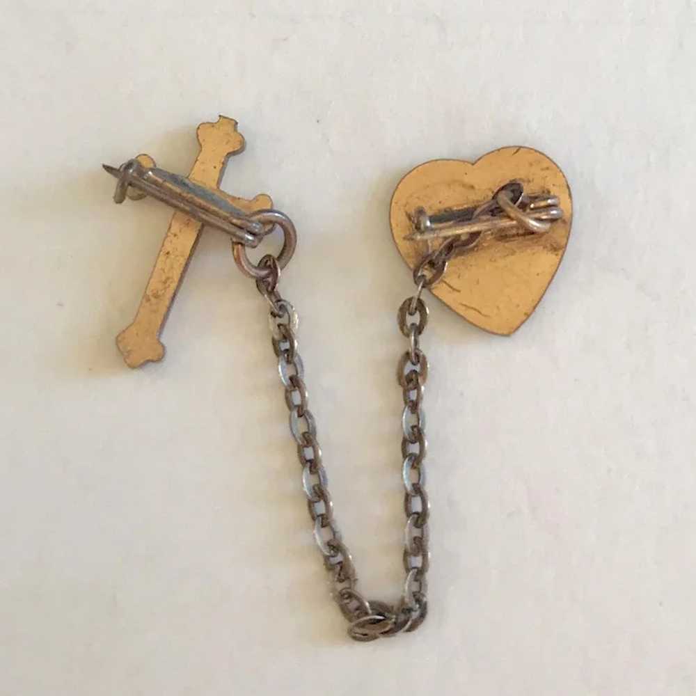 9kt Gold Filled Religious Cross and Heart Pin - image 4