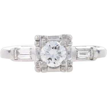 White Gold Diamond Vintage Engagement Ring - 14k R