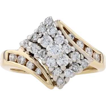 Yellow Gold Diamond Cluster Bypass Ring - 14k Roun